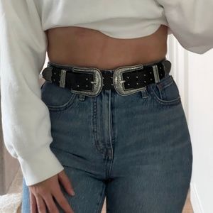 Black Studded Western Belt